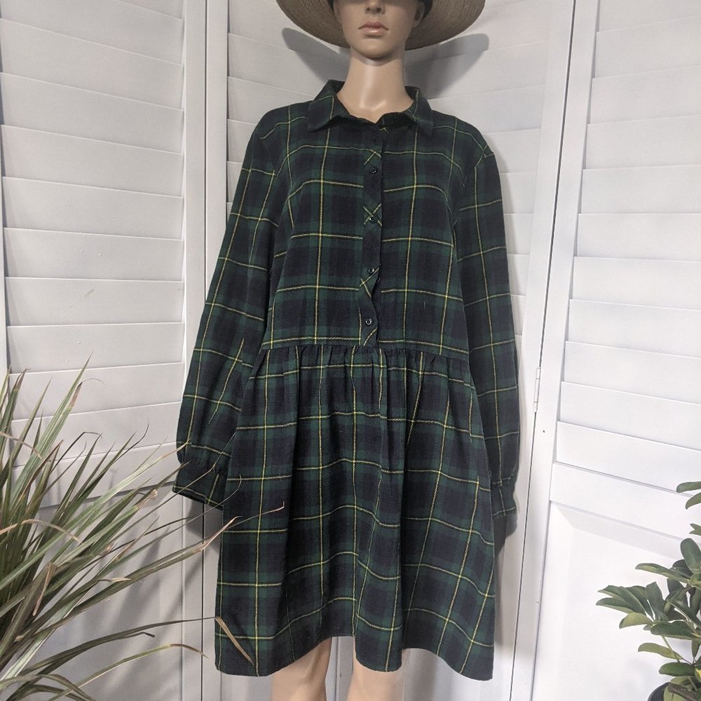 ASOS UNIQUE21 Green Flannel Button Dress 18